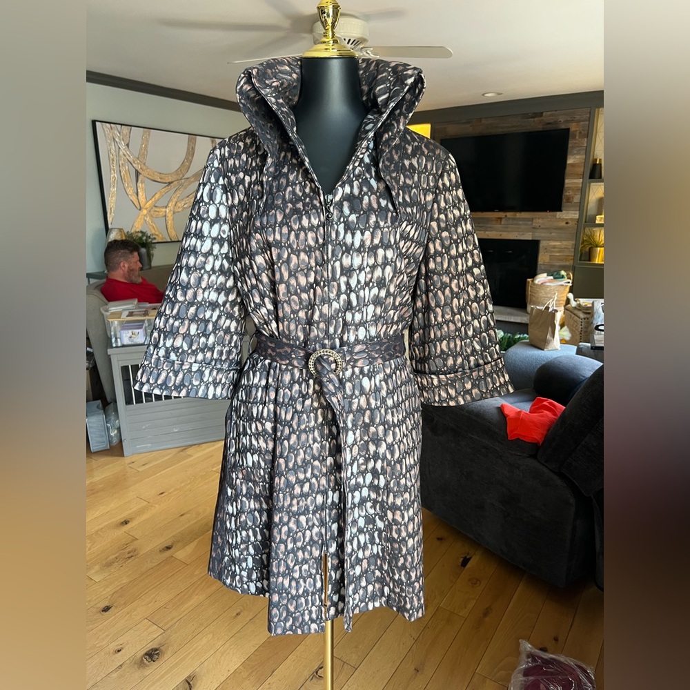 Samuel Dong Black/Brown/Tan Alligator Patterned Trench Coat